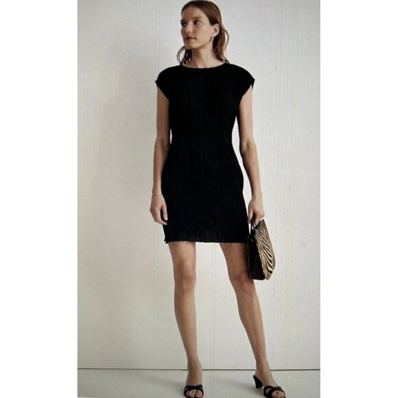 Madewell Simona Plissé Mini Dress in Black Size 14W - Picture 1 of 13